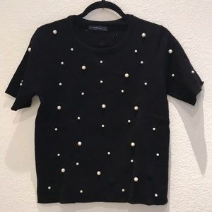 Zara Pearl Embellished Sweater Sz L